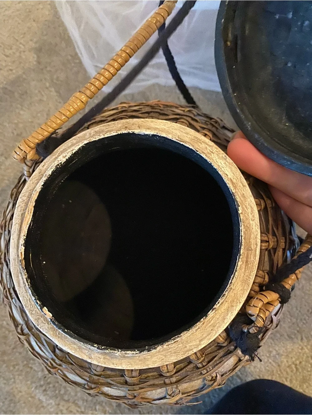 World Market Black & Cream Woven Decorative Basket with Lid